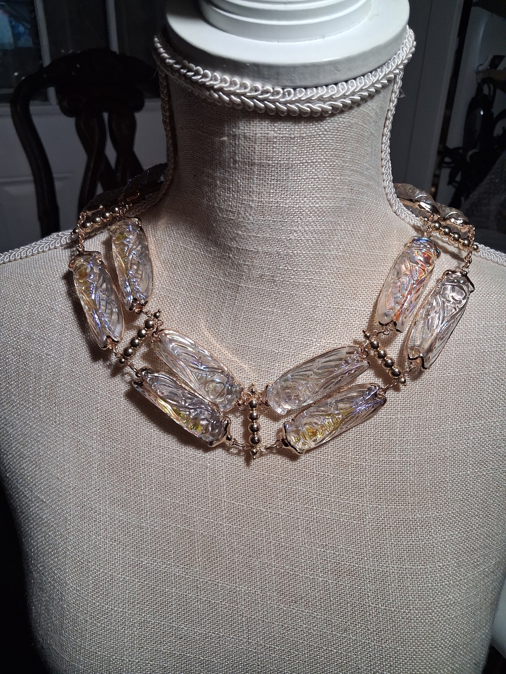 Crystal Statement Necklace - Clear Iridescent Beads